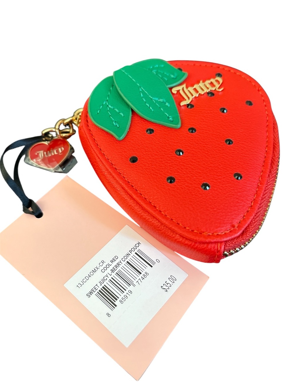 Juicy Couture Red Strawberry Coin Pouch Wallet with Gold Chain NWT Coquette Y2K - Picture 2 of 4